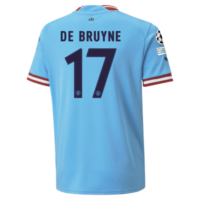 Kids' Manchester City Home Jersey 22/23 with DE BRUYNE 17 printing