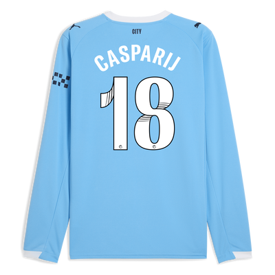Manchester City Home Jersey 2025/26 Long Sleeve With CASPARIJ 18 Printing