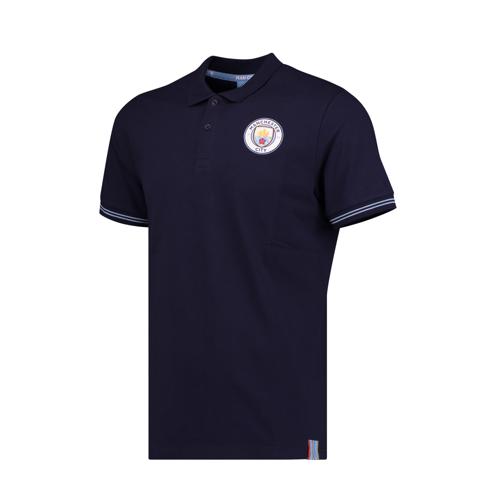 Manchester City FC Official Gift Mens Striped Polo Shirt Blue Marl
