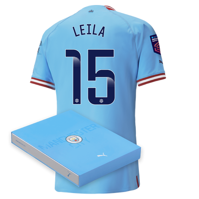 Camiseta Authentic 1ª Equipación Manchester City 2022/23 con estampado de LEILA 15 en caja de regalo