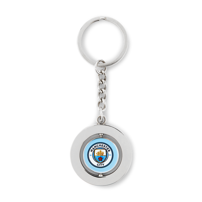 Man City Crest Spinner Keyring blue from metal  - Official Manchester City FC store
