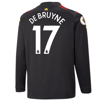 Kids' Manchester City Away Jersey 2022/23 long sleeve with DE BRUYNE 17 printing