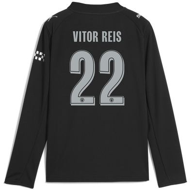 Kids' Manchester City Away Jersey 2025/26 Long Sleeve With VITOR REIS 22 Printing