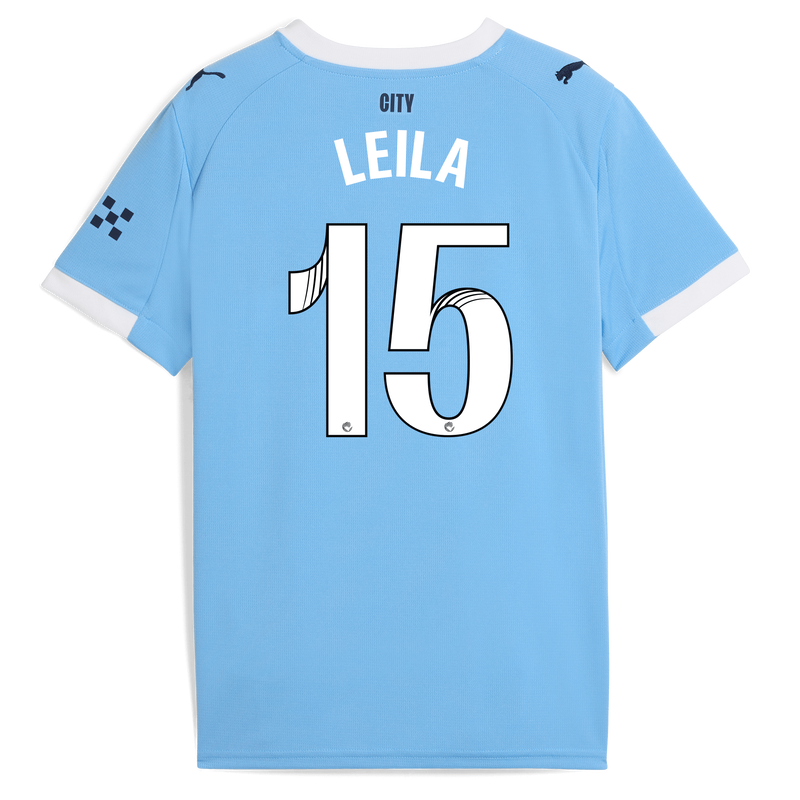 Kids' Man City Home Jersey 2025/26 With LEILA 15 Printing  blue unisex - Size 13/14 from polyester  - Official Manchester City FC store