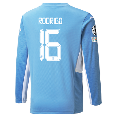Kids Manchester City Home Longsleeve Shirt 21/22 with Rodrigo printing