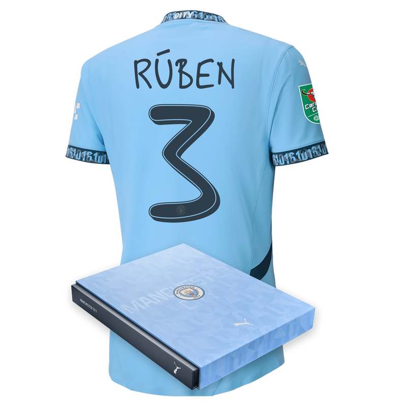 Man City Authentic Home Jersey 24/25 with RÚBEN 3 printing in Gift Box  blue - Size 3XL from polyester for males  - Official Manchester City FC store