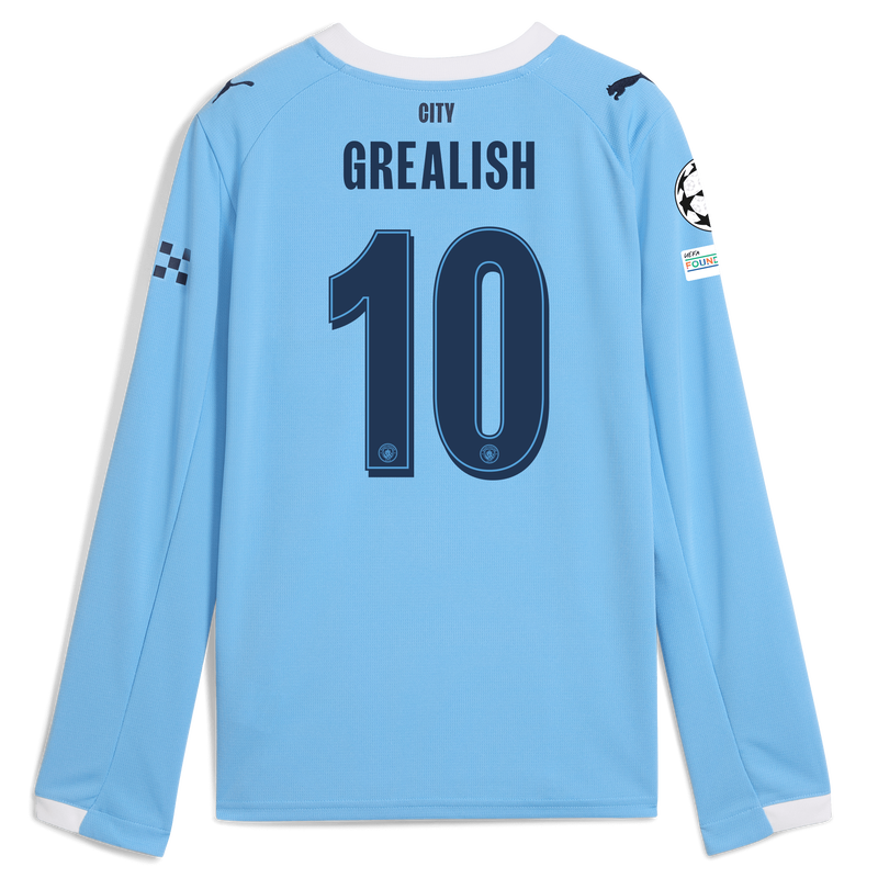 Kids' Man City Home Jersey 2025/26 Long Sleeve With GREALISH 10 Printing  blue - Check out all Manchester City t-shirts online
