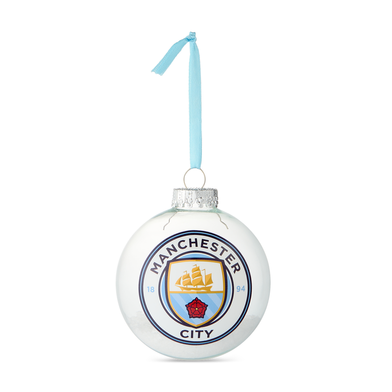 MCFC SNOW FILLED BAUBLE - transparent