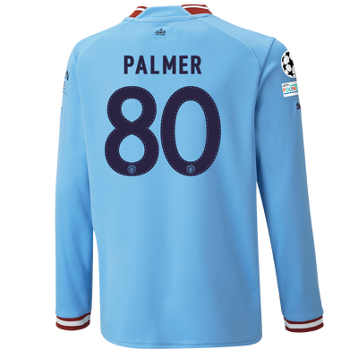 Kids' Manchester City Home Jersey 22/23 Long Sleeve with PALMER 80 printing