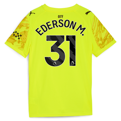 Kids' Manchester City Goalkeeper Jersey 2025/26 With EDERSON M. 31 Printing
