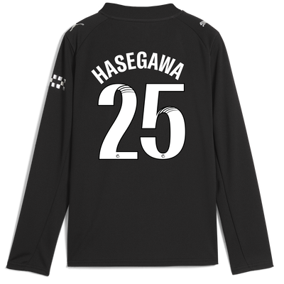Kids' Manchester City Away Jersey 2025/26 Long Sleeve With HASEGAWA 25 Printing