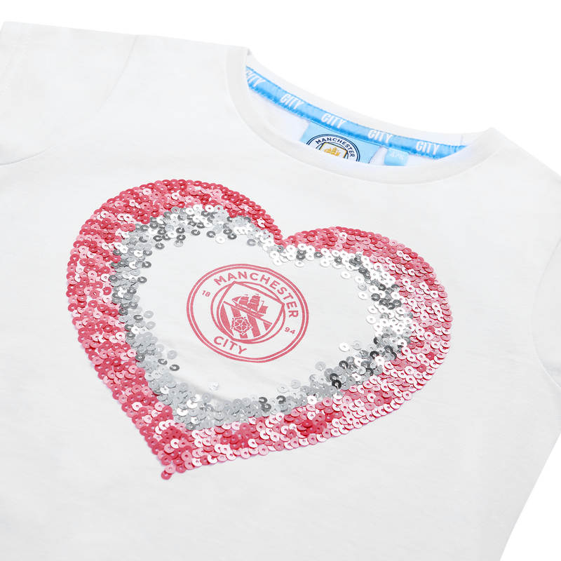 MCFC KIDS SEQUIN CREST TEE - white