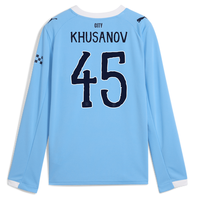 Kinder  Manchester City Heimtrikot 2025/26 Langarm mit KHUSANOV 45 Aufdruck