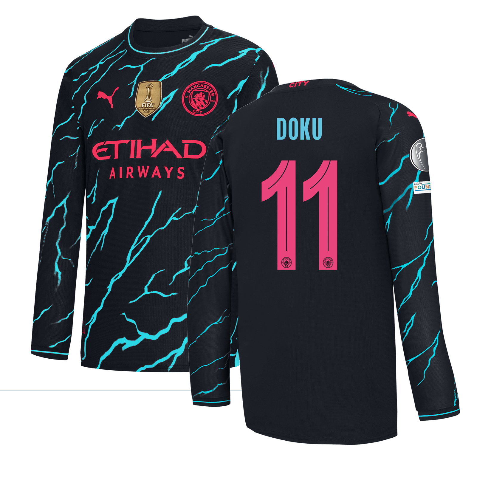 Manchester City Third Jersey 2023/24 Long sleeve with DOKU 11 printing