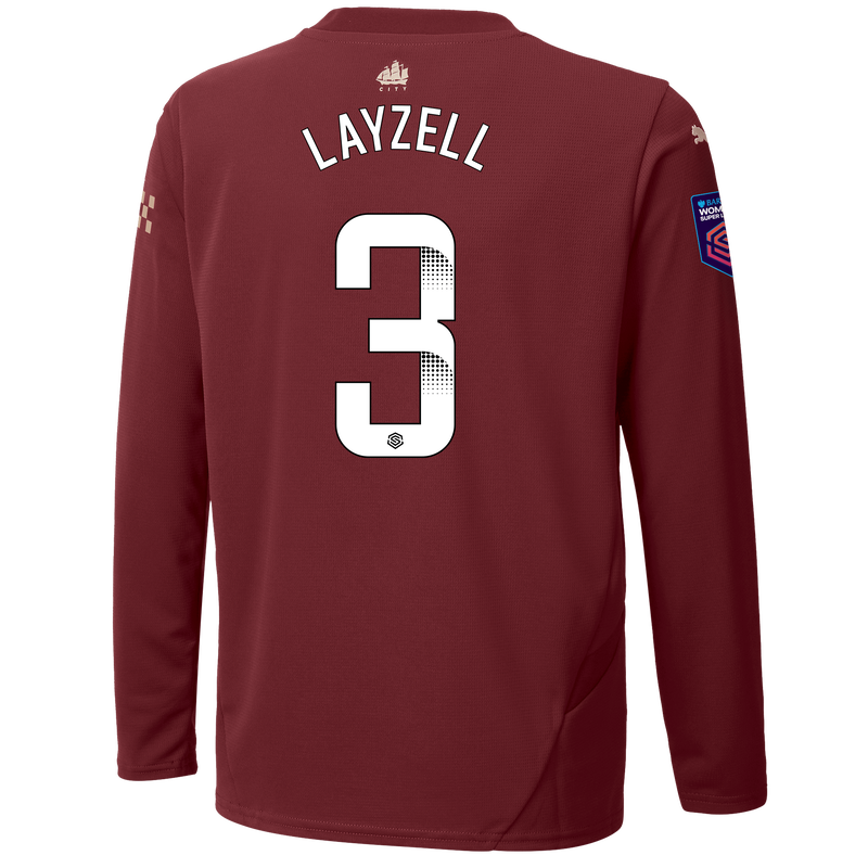 Kids' Man City 3rd Jersey 24/25 Long Sleeve With LAYZELL 3 Printing burgundy - Check out all Manchester City t-shirts online