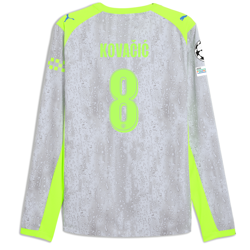 Man City 3rd Authentic Jersey 2025/26 Long Sleeve With KOVAČIĆ 8 Printing blue - Size XL from polyester for males  - Official Manchester City FC store