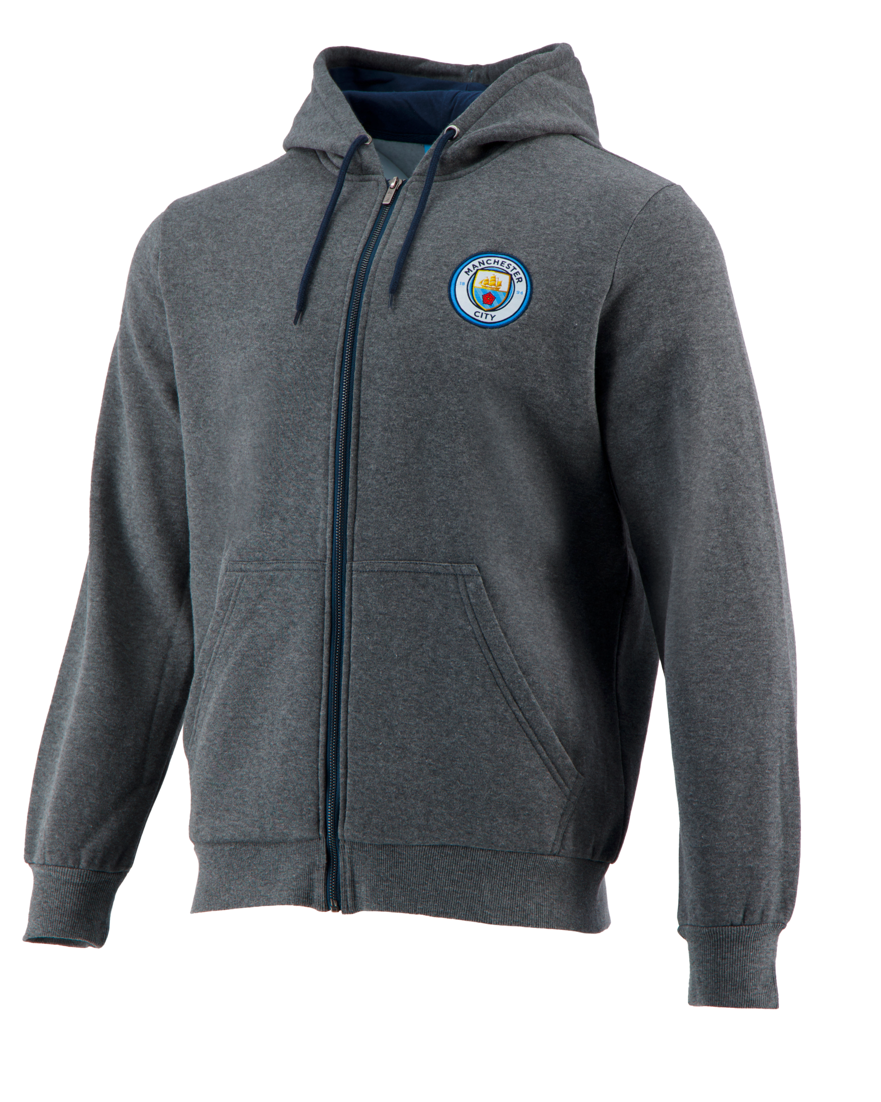 Manchester City Hoodie Soccer Fz Summer Light Zip up Jacket Lightweight Grey Youth 