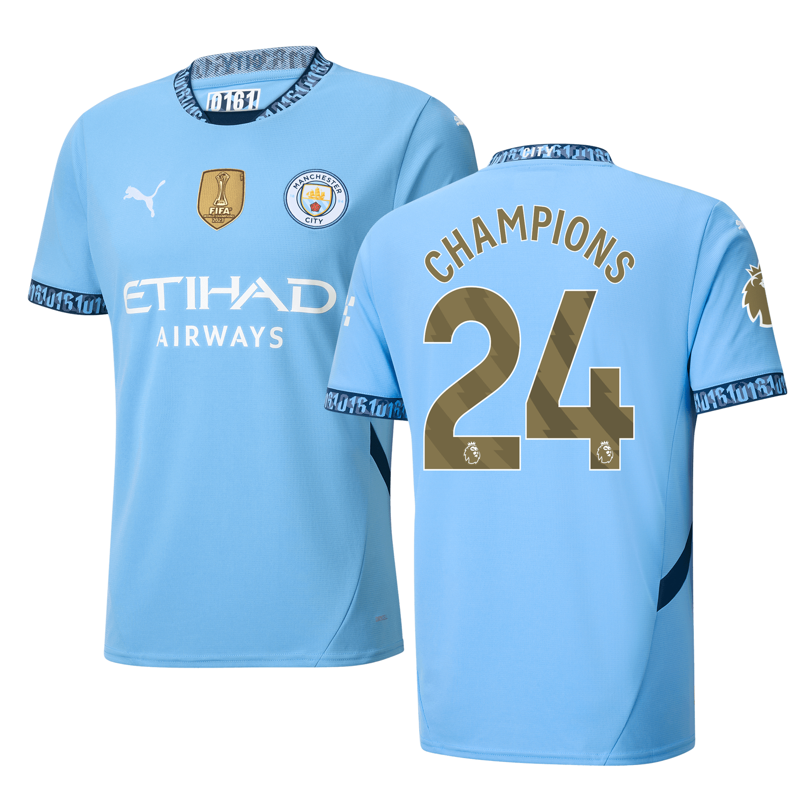 2024/25年マンチェスターシティホームジャージーに「CHAMPIONS 2024/25年マンチェスターシティホームジャージーに「CHAMPIONS