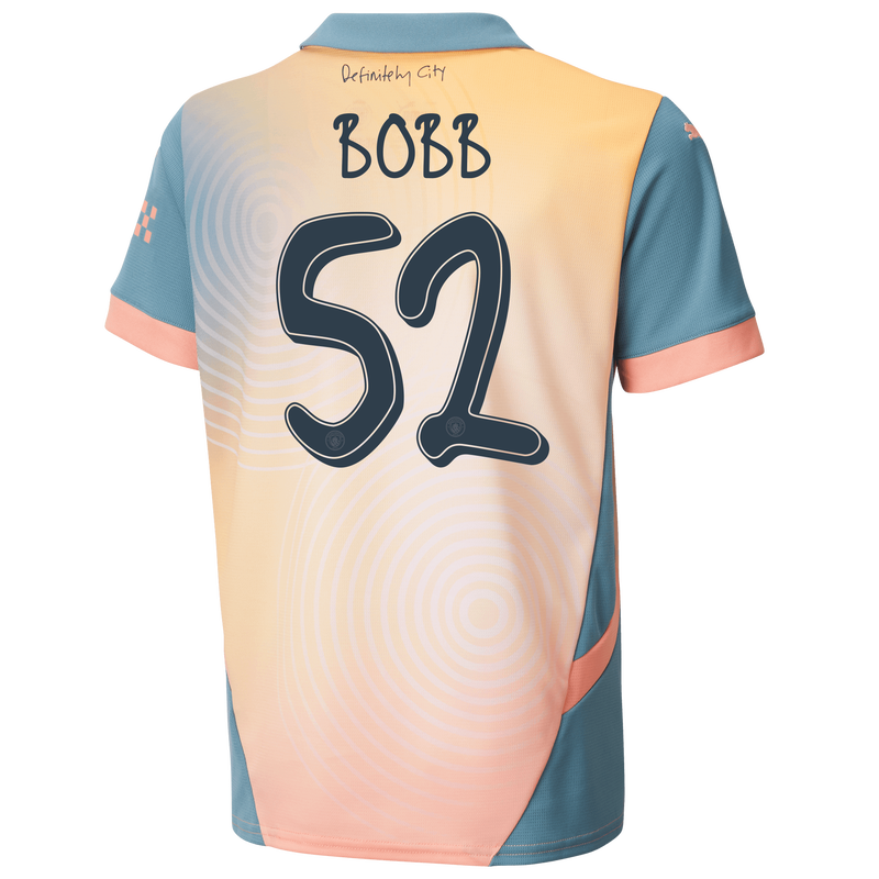 Kids' Man City 'Definitely City' Jersey 24/25 With BOBB 52 printing pink unisex - Size 5/6 from polyester  - Official Manchester City FC store