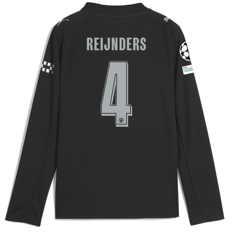 Kids' Man City Away Jersey 2025/26 Long Sleeve With REIJNDERS 4 Printing black - Check out all Manchester City t-shirts online