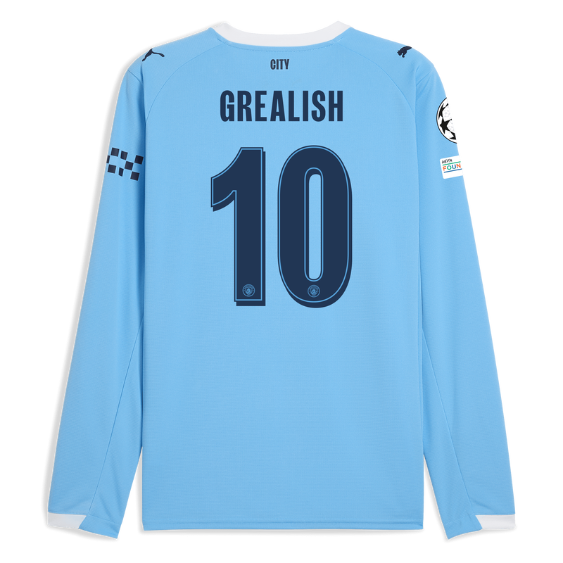 Man City Home Jersey 2025/26 Long Sleeve With GREALISH 10 Printing  blue - Check out all Manchester City t-shirts online - Official Manchester City FC store
