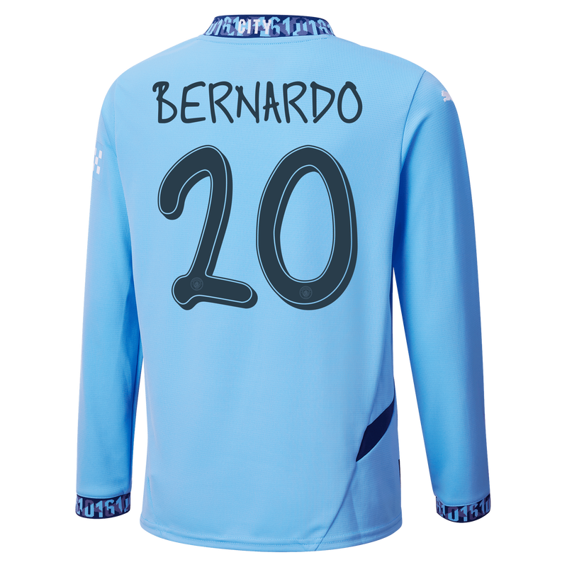 Manchester City Maglia Gara Home Manica Lunga Bambino 2024 25 con stampa BERNARDO 20