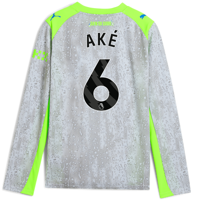 Kids' Manchester City Third Jersey 2025/26 Long Sleeve With AKÉ 6 Printing
