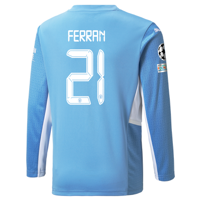 Manchester City Home Longsleeve Shirt 21/22 with Ferran Torres printing