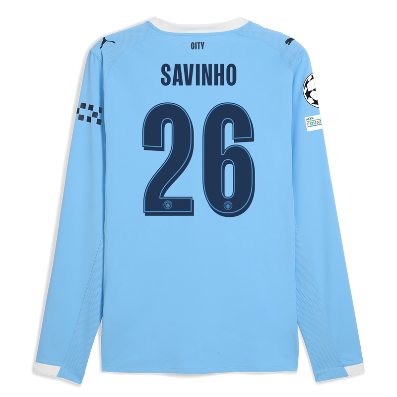 Man City Home Authentic Jersey 2025/26 Long Sleeve With SAVINHO 26 Printing  blue - Check out all Manchester City t-shirts online