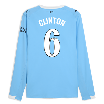 Manchester City Home Authentic Jersey 2025/26 Long Sleeve With CLINTON 6  Printing