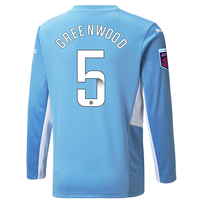 Kids Manchester City Home Shirt Long Sleeve 21/22 with Alex Greenwood printing