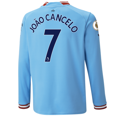 Kids' Manchester City Home Jersey 22/23 Long Sleeve with JOÃO CANCELO 27 printing