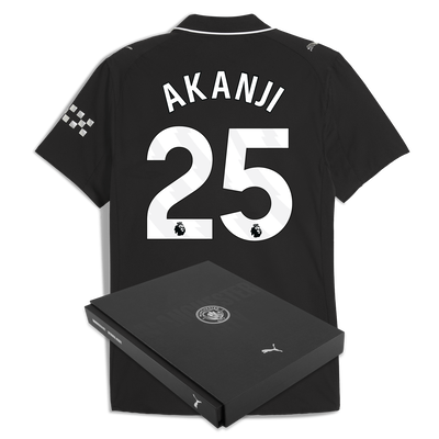 Maglia Ufficiale Away Manchester City 2025/26 con Stampa AKANJI 25 in Confezione Regalo