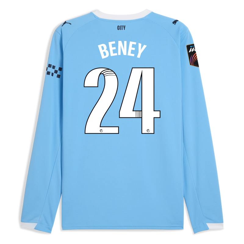 Man City Home Jersey 2025/26 Long Sleeve With BENEY 24 Printing  blue - Size L from polyester for males  - Official Manchester City FC store