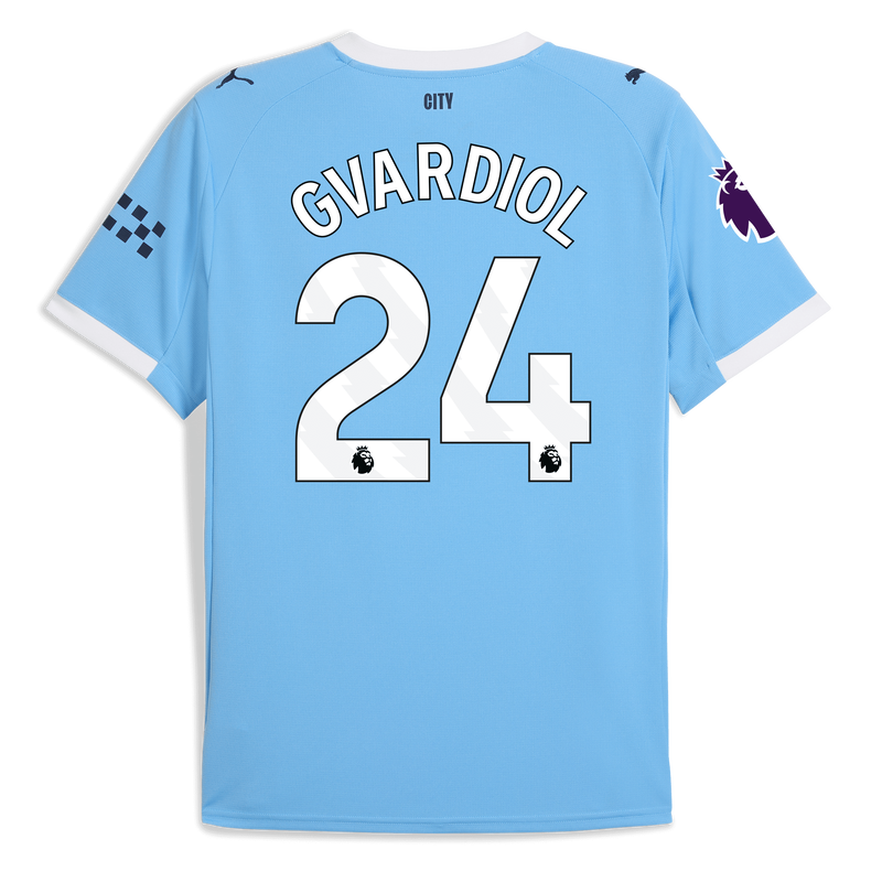 Man City Home Jersey 2025/26 With GVARDIOL 24 Printing  blue - Size S from polyester for males  - Official Manchester City FC store