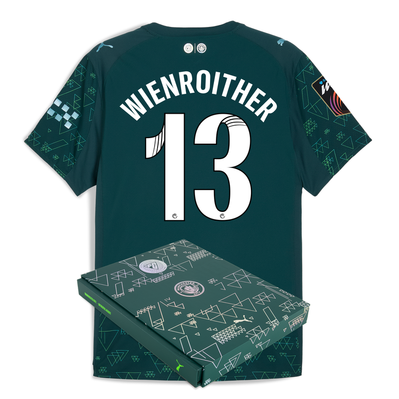 Man City EA SPORTS FC Authentic Jersey 2025/26 With WIENROITHER 13 Printing in Gift Box green - Check out all Manchester City t-shirts online