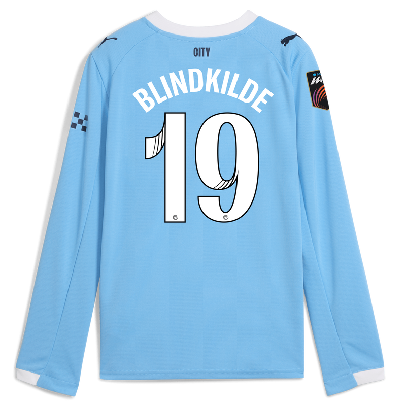 Kids' Man City Home Jersey 2025/26 Long Sleeve With BLINDKILDE 19 Printing  blue - Check out all Manchester City t-shirts online
