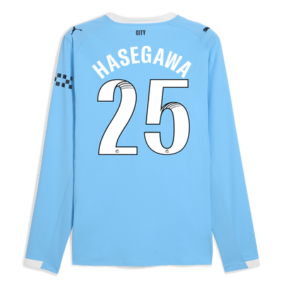 Manchester City Home Authentic Jersey 2025/26 Long Sleeve With HASEGAWA 25 Printing