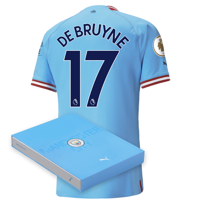 Maillot Authentique Manchester City Domicile 2022/23 avec flocage DE BRUYNE 17 dans une boîte cadeau