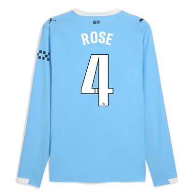 Manchester City Home Authentic Jersey 2025/26 Long Sleeve With ROSE 4 Printing