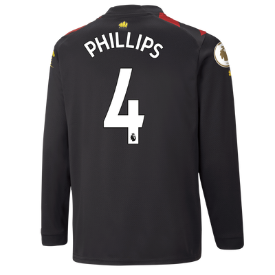 Kids' Manchester City Away Jersey 2022/23 long sleeve with PHILLIPS 4 printing