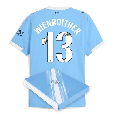 Manchester City Home Authentic Jersey 2025/26 With WIENROITHER 13 Printing in Gift Box