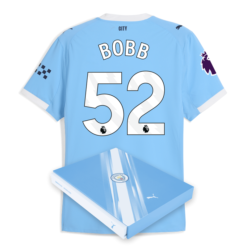 Man City Home Authentic Jersey 2025/26 With BOBB 52 Printing in Gift Box  blue - Check out all Manchester City t-shirts online