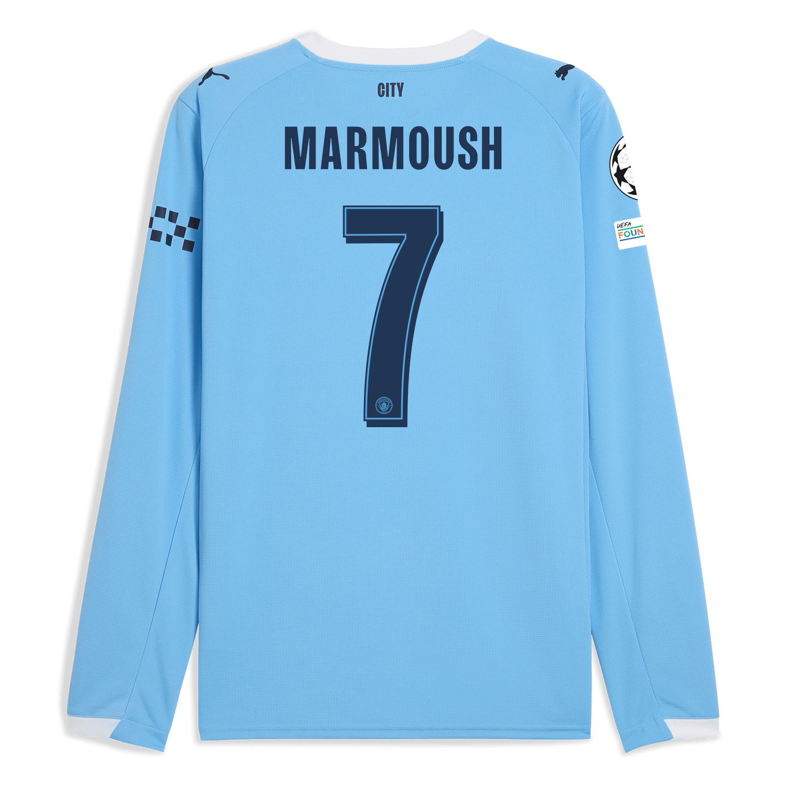Manchester City Home Jersey 2025/26 Long Sleeve With MARMOUSH 7