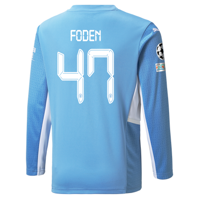 Kids Manchester City Home Longsleeve Shirt 21/22 with Phil Foden printing