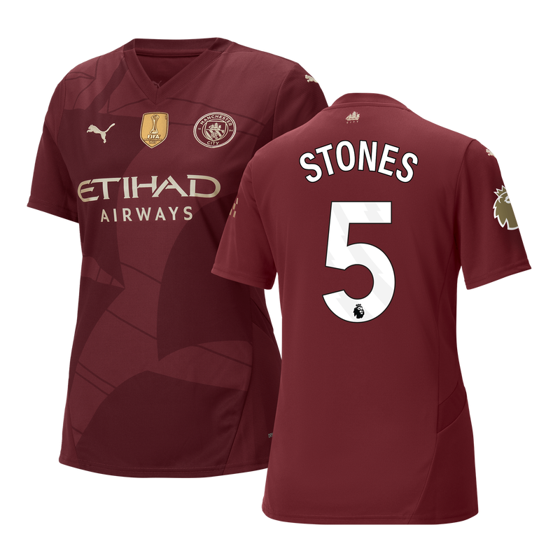 Women's Man City 3rd Jersey 24/25 With STONES 5 Printing burgundy - Size XS from polyester for females  - Official Manchester City FC store