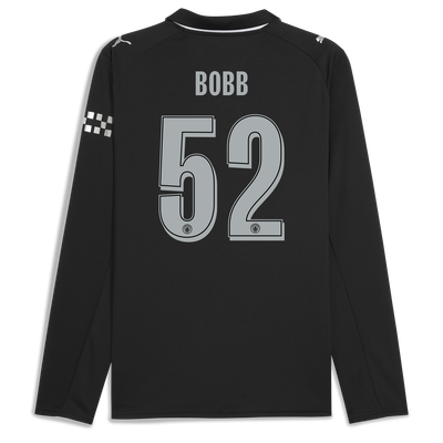 Manchester City Away Jersey 2025/26 Long Sleeve With BOBB 52 Printing