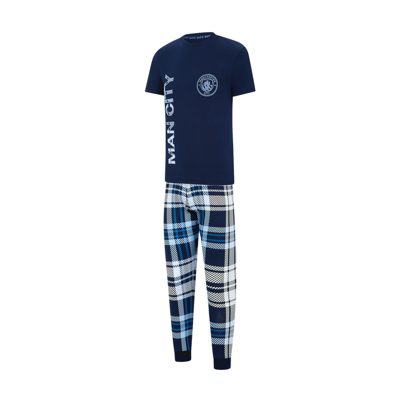 MCFC KIDS SS CHECK PJ - navy