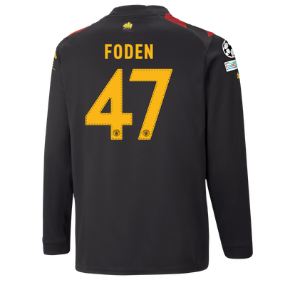 Kids' Manchester City Away Jersey 2022/23 long sleeve with FODEN 47 printing