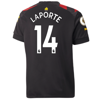 Kids' Manchester City Away Jersey 2022/23 with LAPORTE 14 printing